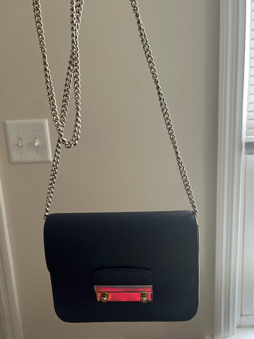 Furla Classic Navy Metropolis Mini Crossbody Bag with Chain Strap - Picture 10 of 11
